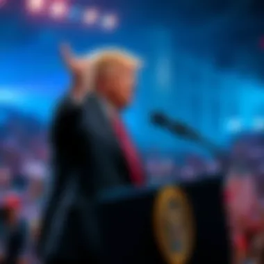 President Trump delivers a speech at a rally to energize his supporters and promote his leadership message.