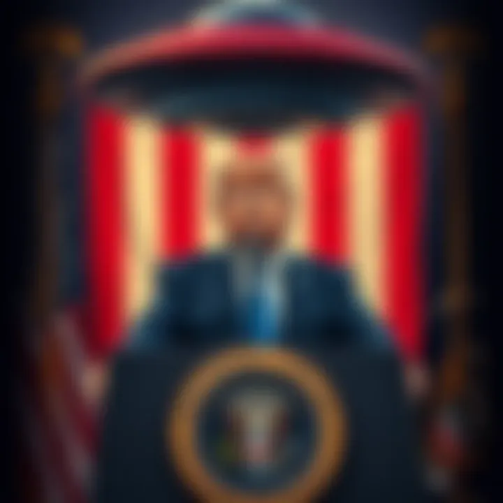 Trump Speech on UFOs President Trump speaking at a podium about UFOs with an American flag in the background