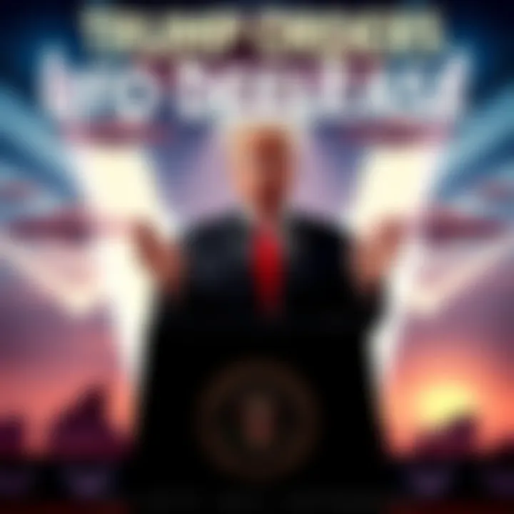 President Trump at a podium announcing the release of UFO documents, with a backdrop featuring UFOs and Air Force insignia