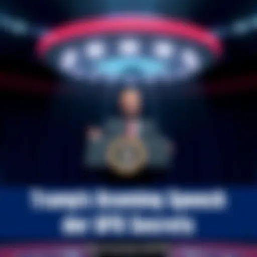 President Trump standing at a podium with a UFO backdrop, announcing secrets about UFOs