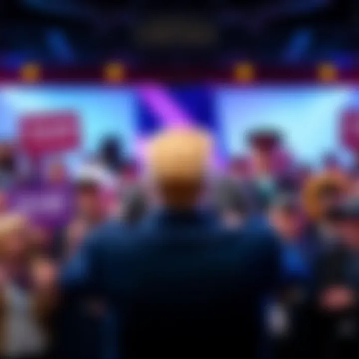 Donald Trump sharing an important update on his platform, with supporters reacting in the background.