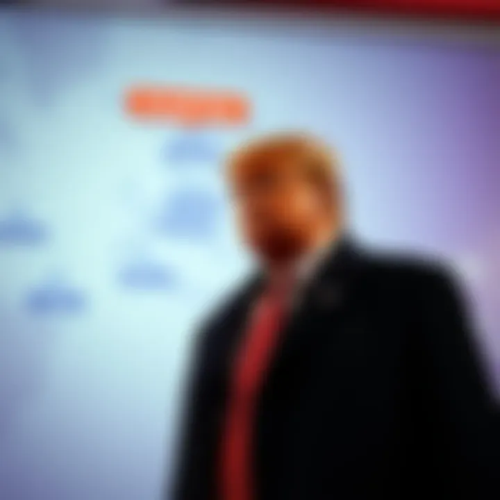 Donald Trump standing in front of a large map indicating military strategy, looking serious and focused
