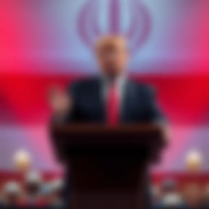 President Trump speaking at a podium, expressing concerns about potential Iranian retaliation