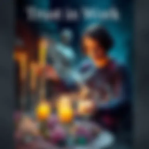 A person casting a spell with candles and crystals around them, creating a magical atmosphere