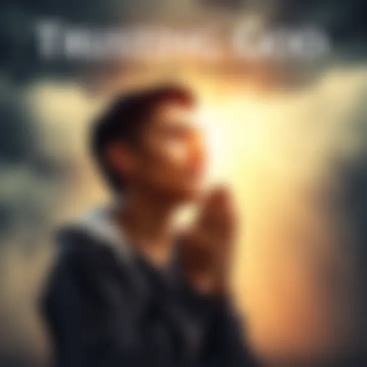 Trusting God in Hard Times A person praying with a serene expression, surrounded by a warm light during a stormy background, symbolizing faith amid suffering.