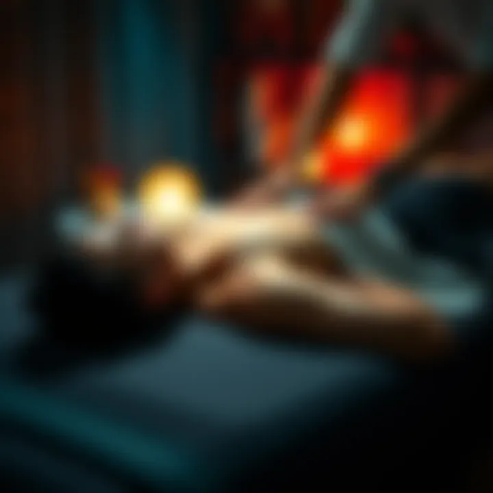 A person lying on a massage table, experiencing Tui Na massage with a practitioner applying deep pressure techniques, showing signs of discomfort