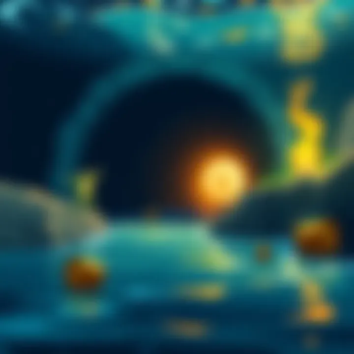Tunnel Between Oak Island and Frog Island Illustration showing a tunnel connecting Oak Island to Frog Island under the water, with treasure icons nearby
