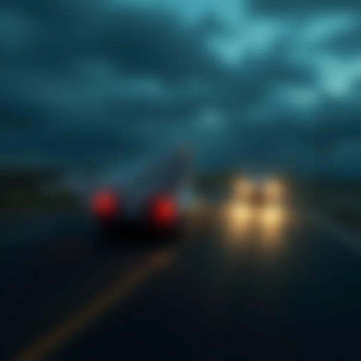 Turbo Granny chasing a car on a dark road A ghostly figure, Turbo Granny, speeds after a car along a dark, empty road, illustrating the legend of reckless driving.