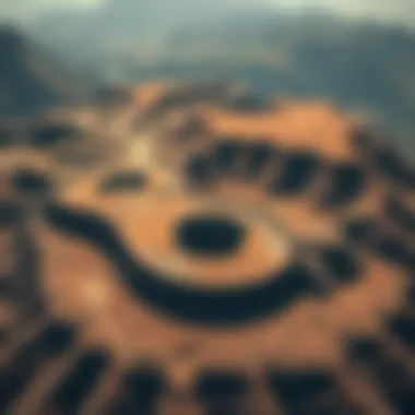 Aerial view of the Durupınar anomaly, resembling an ancient vessel shape, surrounded by rugged terrain in Turkey.