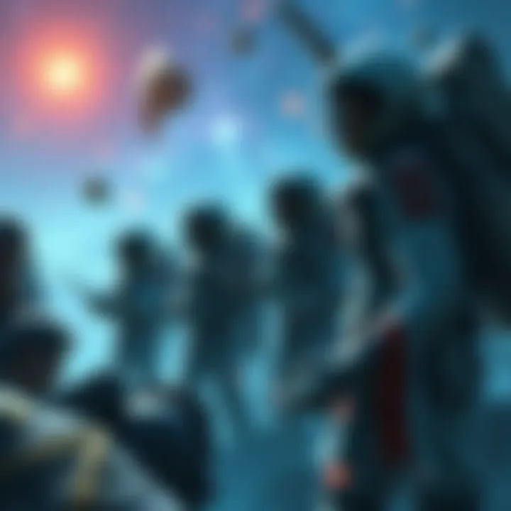 Turkic Astronauts and Celestial Kinship A depiction of Turkic legends featuring ancient astronauts connected to celestial ancestry, with stars and natural elements in the background.