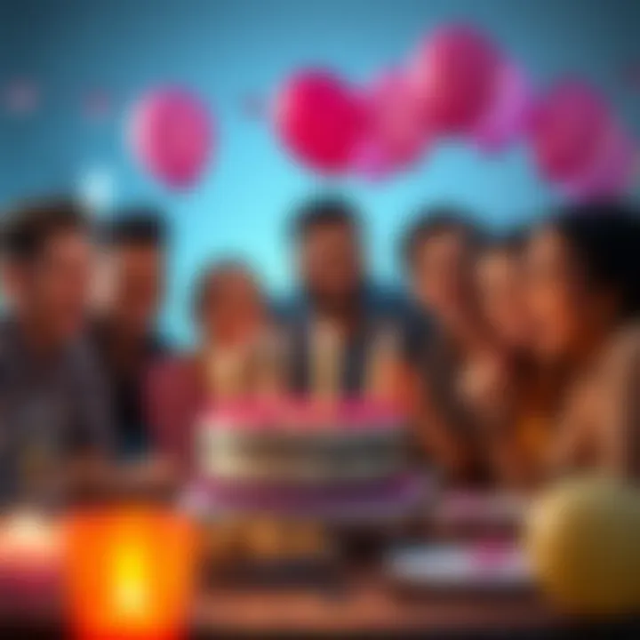 A group of friends celebrating a 32nd birthday with cake and balloons, showing joy and reflection on life changes.