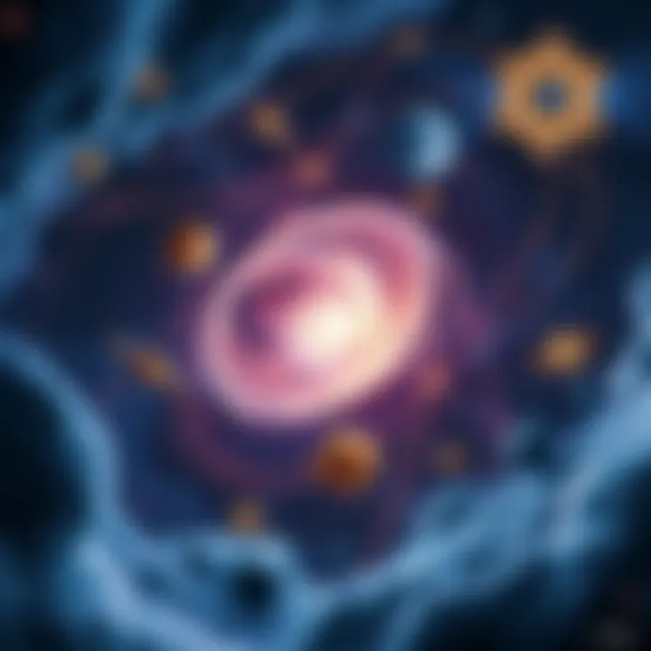 A cosmic scene depicting the mysteries of the Twelfth House in astrology, with swirling galaxies and hidden symbols representing intuition and the subconscious.