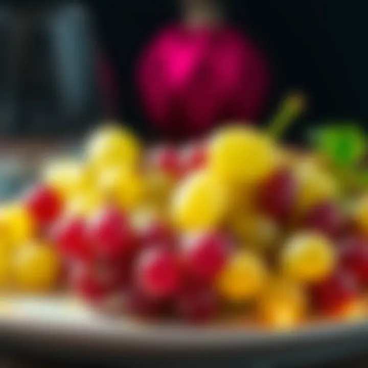 A plate of twelve green and purple grapes prepared for the New Year's Eve tradition, symbolizing luck and reflection.