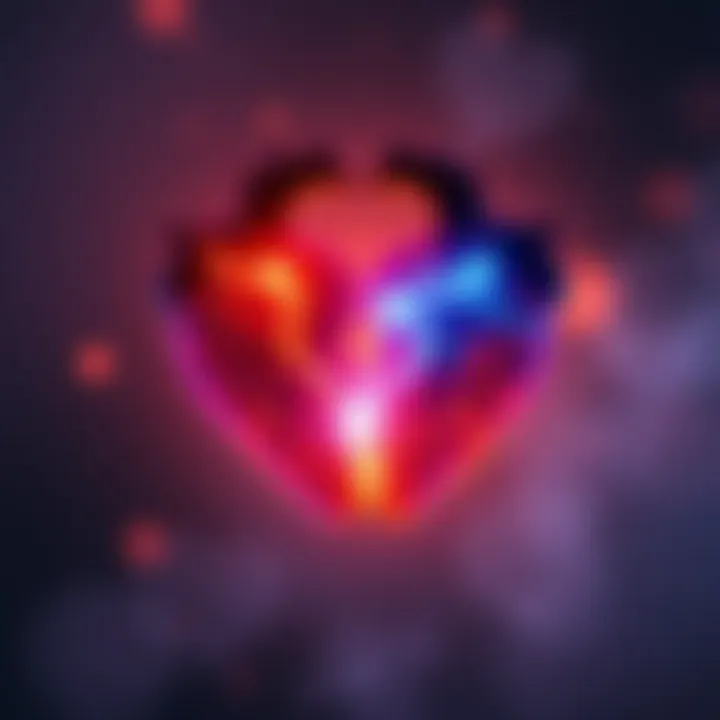 A pair of glowing hearts symbolizing twin flame connections with a backdrop of soft light and subtle shadows, representing love and spiritual growth.