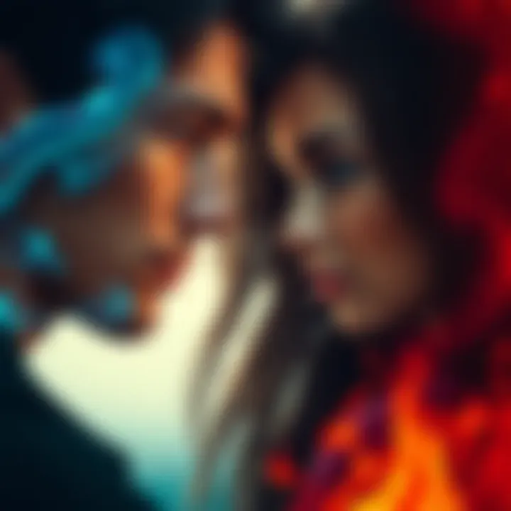 A man and a woman gazing into each other's eyes with a somber expression, symbolizing unspoken feelings and a complex connection.