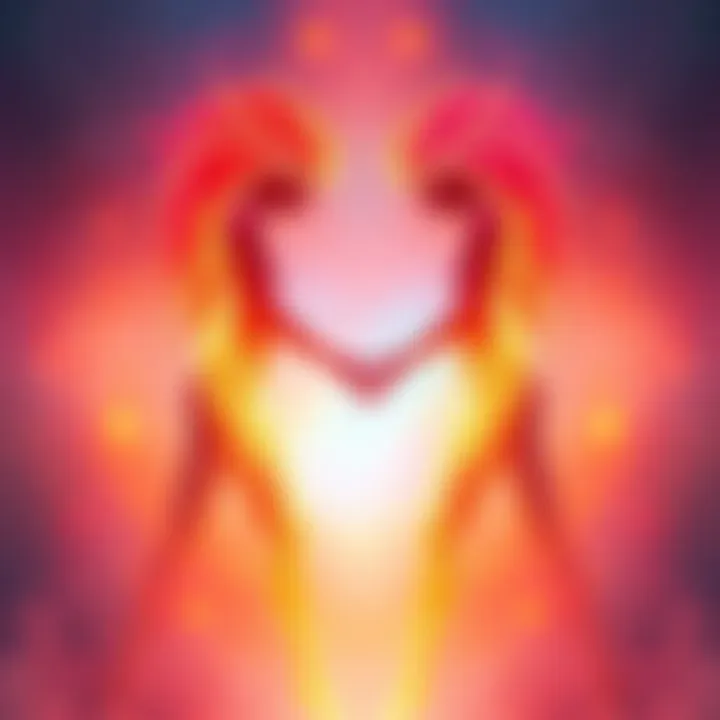 A pair of figures with an ethereal glow, symbolizing a deep connection and unconditional love, reaching towards each other across a soft, colorful background.