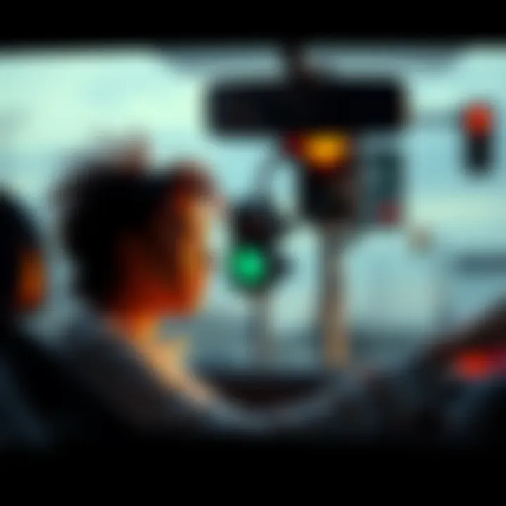 A person in a car looks surprised as they see someone they recognize at a traffic light. Both have mixed emotions on their faces, highlighting a moment of connection and reflection.