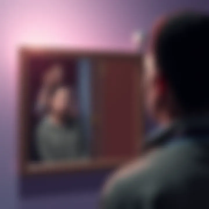 Twin Reflection A person standing in front of a mirror, seeing their twin's reflection instead of their own, with a surprised expression.