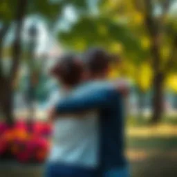 Two twins sharing an emotional embrace in a park, highlighting their bond and connection after being reunited.