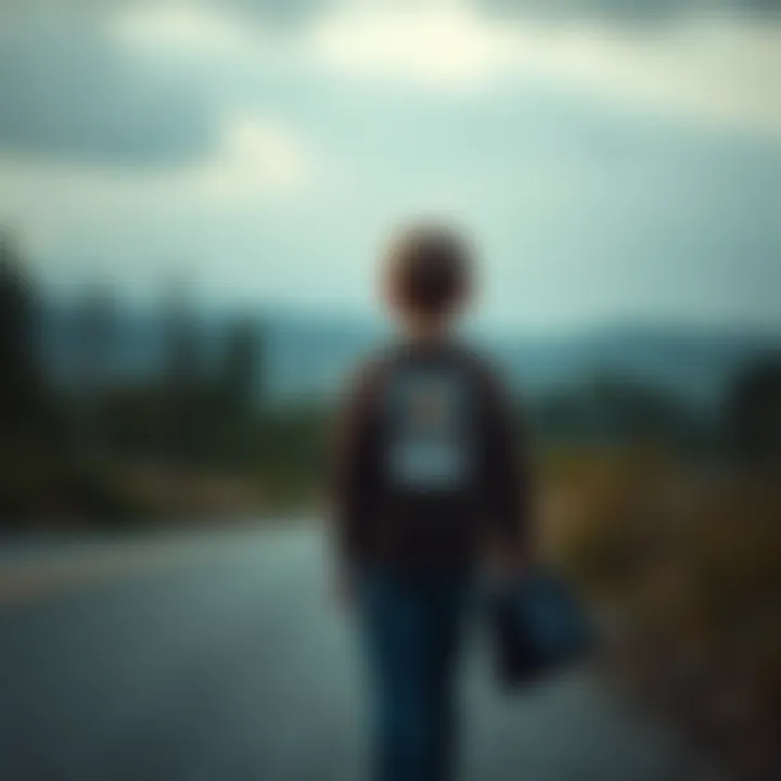 A twin stands alone, looking pensive with a photo of their sibling in hand, expressing heartbreak and longing.