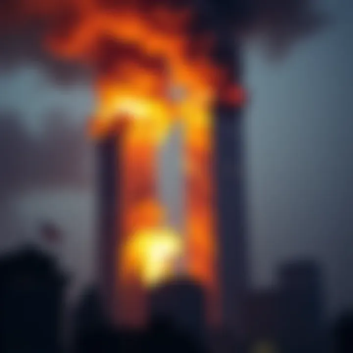 Twin Towers in smoke Smoke billowing from the Twin Towers during the 911 attacks, capturing the chaos of the moment