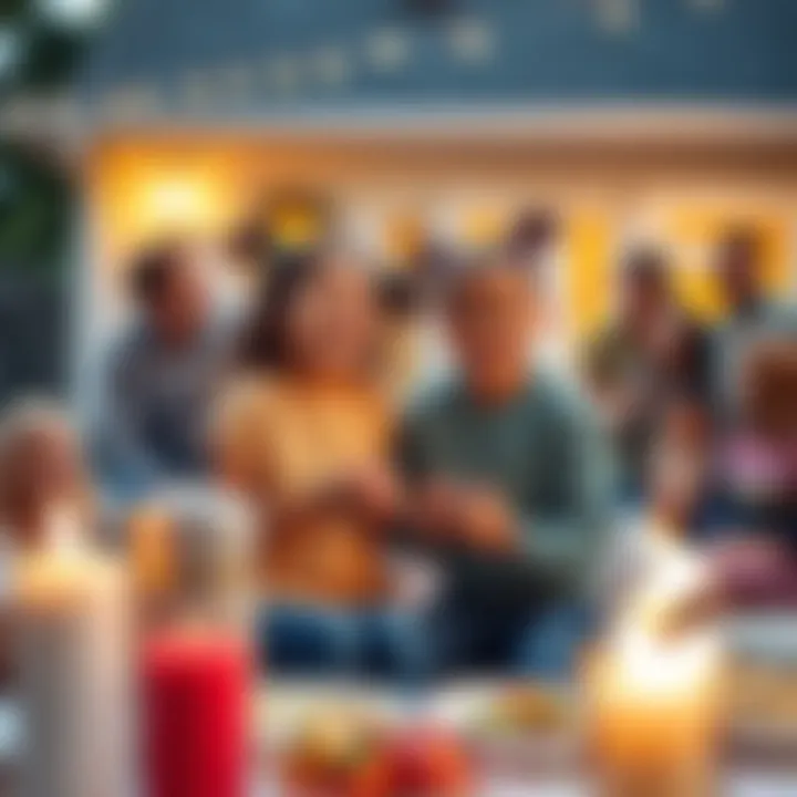 Two Gemini twins sharing a joyful moment in a family backyard, surrounded by other family members celebrating together.