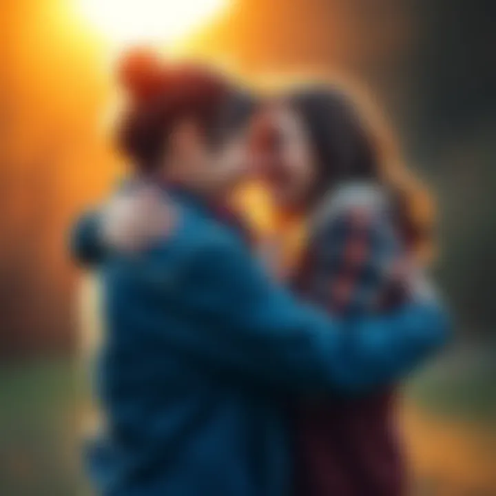 Two friends embrace after a long separation, showing emotions of joy and relief, symbolizing forgiveness and renewed connection.