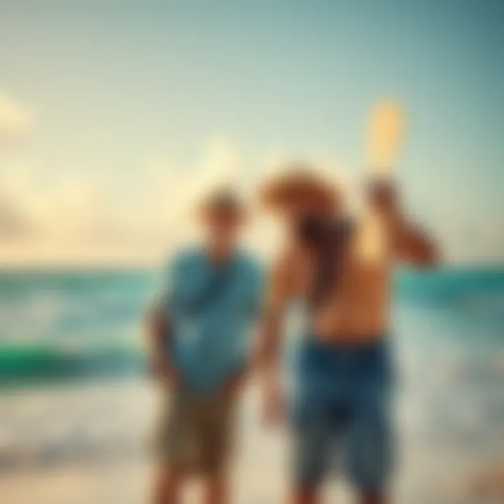 Two men who look alike on the beach A traveler stands next to a man who resembles him on a Caribbean beach, both looking surprised.