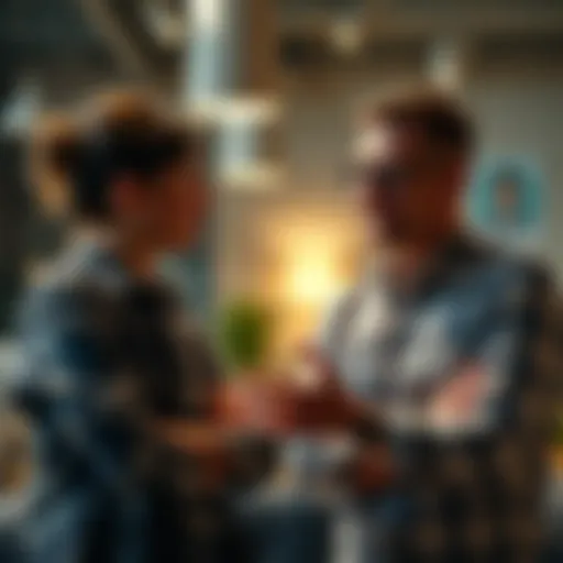 A relaxed colleague and a tense individual in a casual setting, showing contrasting body language during a conversation.