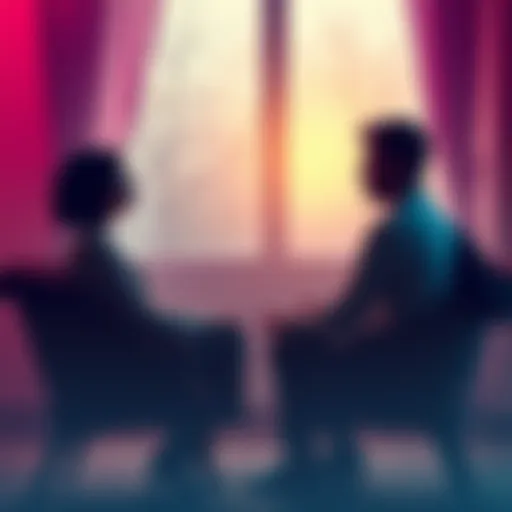 Two individuals sitting together, exchanging thoughts and ideas in a warm setting, representing the impact of intentional and unintentional thoughts on each other.