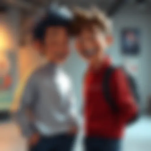 Two characters standing together, sharing a laugh and enjoying a moment that reflects everyday life experiences.