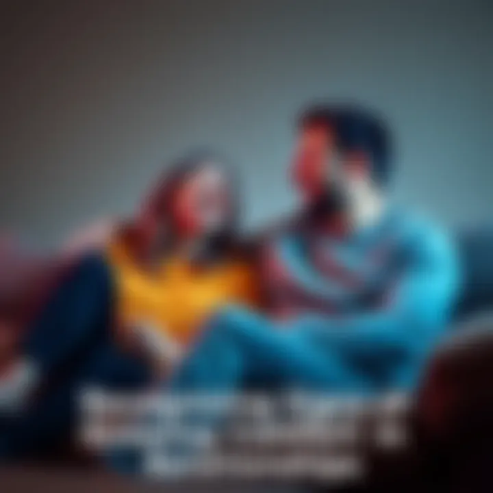 Two people sitting on a couch, sharing a laugh and looking relaxed, showing comfort in their relationship.