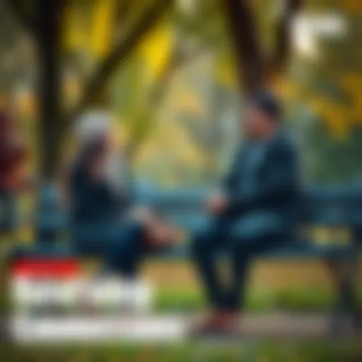 Two friends reconnecting Two friends sitting on a park bench, talking and smiling at each other, symbolizing reconnection and communication.