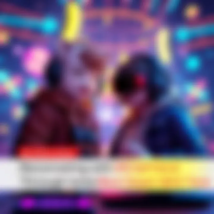 Two friends reconnecting in gaming Two online gamers, represented by avatars from VRChat and Black Desert Online, joyfully meeting again in a virtual space filled with colorful graphics and gaming elements.