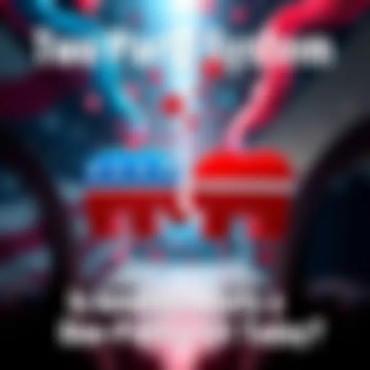 A visual representation of America's political divide with symbols for the Republican and Democratic parties merging into one, suggesting a singular system.