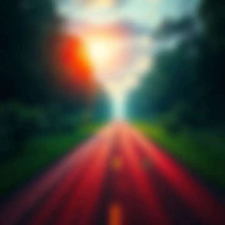 A fork in the road showing two distinct paths; one is bright and vibrant while the other is dark and overgrown, representing different experiences of people.