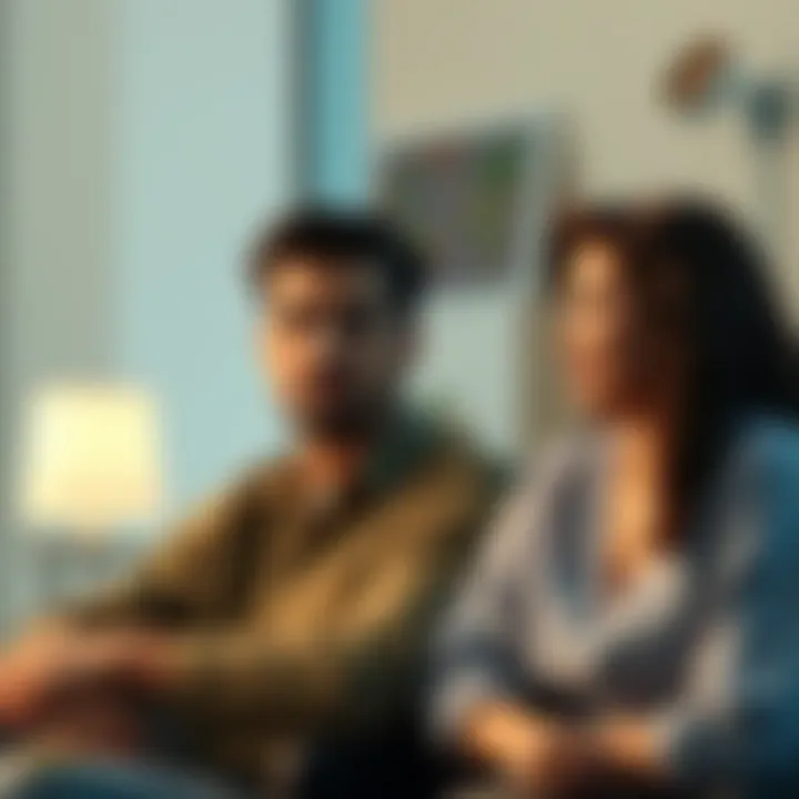 A man and a woman sitting across from each other, both showing mixed emotions as they engage in a serious conversation, reflecting on their complex relationship.