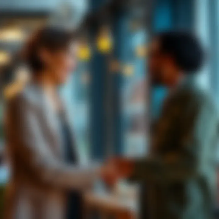 Two individuals smiling and shaking hands to symbolize making amends in a relationship