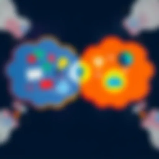 An illustration showing two overlapping thought bubbles, each containing symbols that represent different ideas, creating a shared space in the center with a light bulb signifying insight.