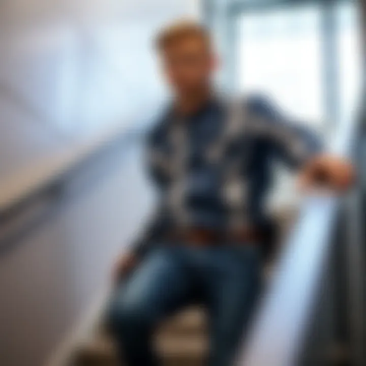 Tyler Robinson, wearing skinny jeans, is seen climbing stairs with a concerned expression as questions about a missing rifle arise.