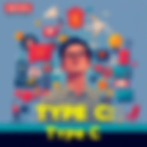 Illustration showcasing a person analyzing traits associated with Type C personality, surrounded by symbols of relationships and work environments.