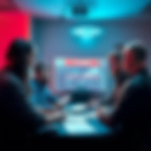 A group of people discussing UAP Gerb's claims about unidentified aerial phenomena, with documents and a projector in the background.