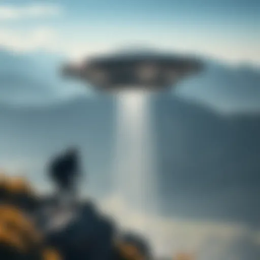 A metallic-white UAP shaped like a banana flying over the Tatras Mountains, startling a hiker below.