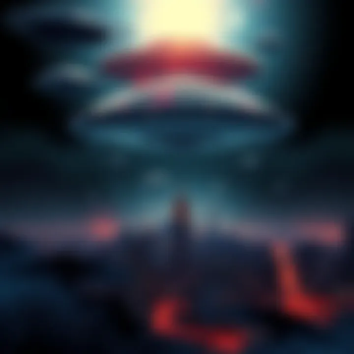 UAP Documentary Poster A dramatic poster of the Age of Disclosure documentary featuring unidentified aerial phenomena above a city skyline with a dark backdrop