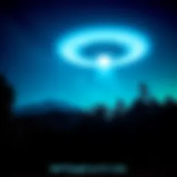 A bright unidentified aerial phenomenon glowing in the night sky over a dark forest in Oregon.
