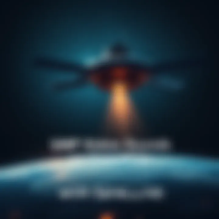 UAP Encounter with Satellite A mysterious unidentified aerial phenomenon approaches a satellite in the vast expanse of space, showcasing its peculiar maneuvering dynamics as it inspects the equipment before accelerating away.