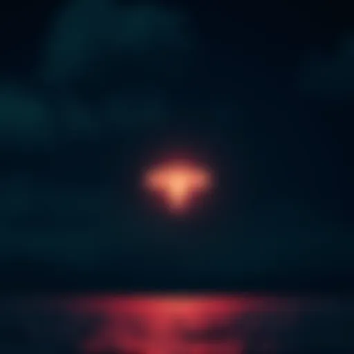 UAP Sighting Over Ocean A bright unidentified aerial phenomenon in the sky over the East Coast ocean, with a dark background and clouds.