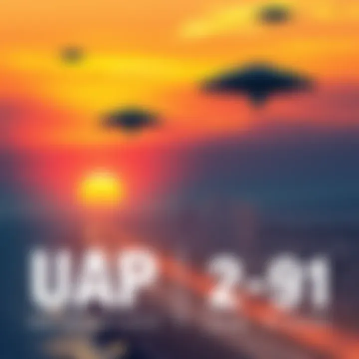 An illustration of unidentified aerial phenomena flying above the San Diego coastline with a sunset backdrop.