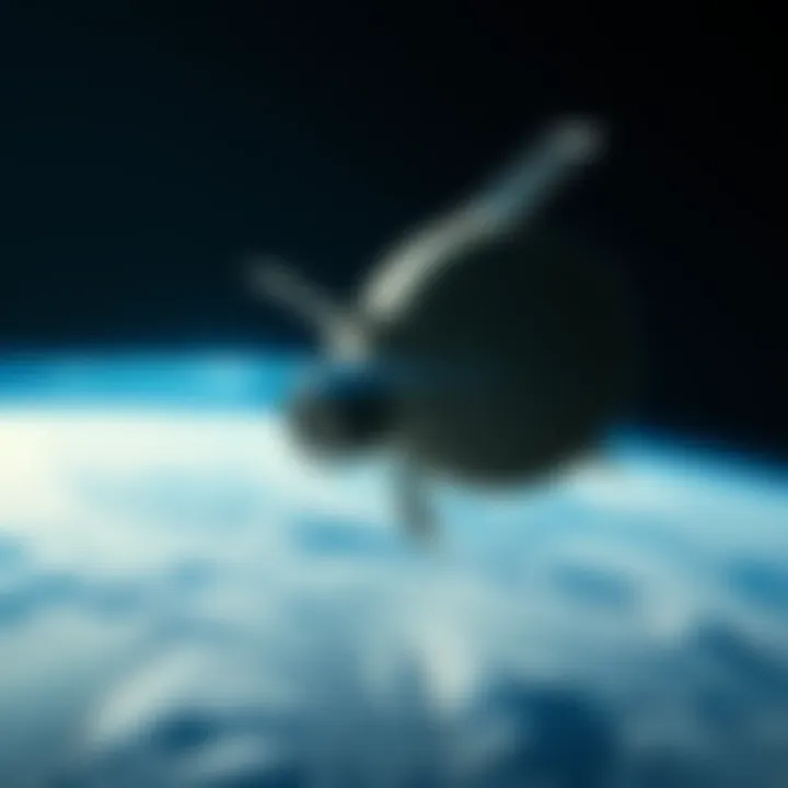 A visual representation of unidentified aerial phenomena technology hovering in a geosynchronous orbit above Earth, illustrating its unique movement and interaction with space.