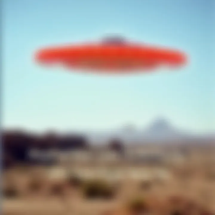 A vintage video frame showing a UAP performing a strange maneuver above a desert landscape near S4.